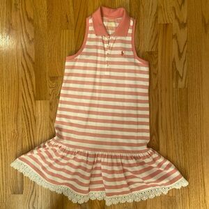Polo by Ralph Lauren Coral and White Striped Sleeveless Polo